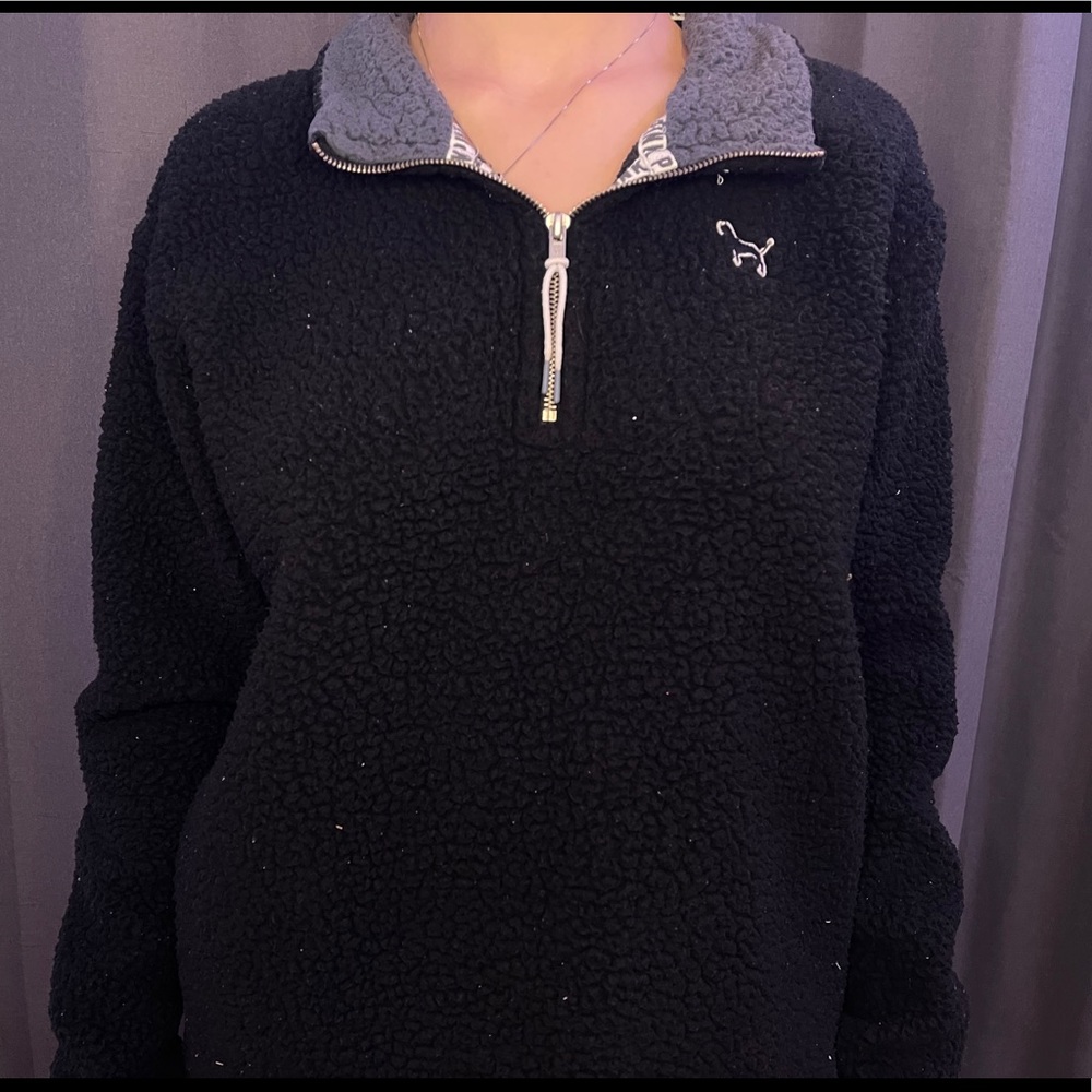 black pink fuzzy crew victoria secret